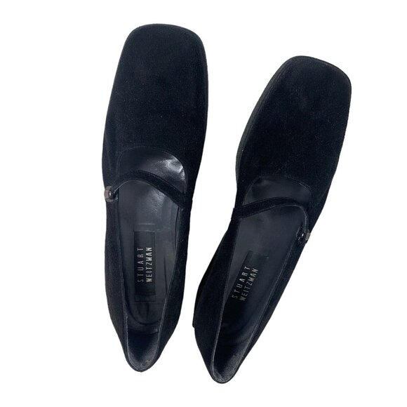 Vintage Stuart Weitzman 10 AAA Shoes Black Square Toe Mary Janes Suede? NARROW - Picture 2 of 10